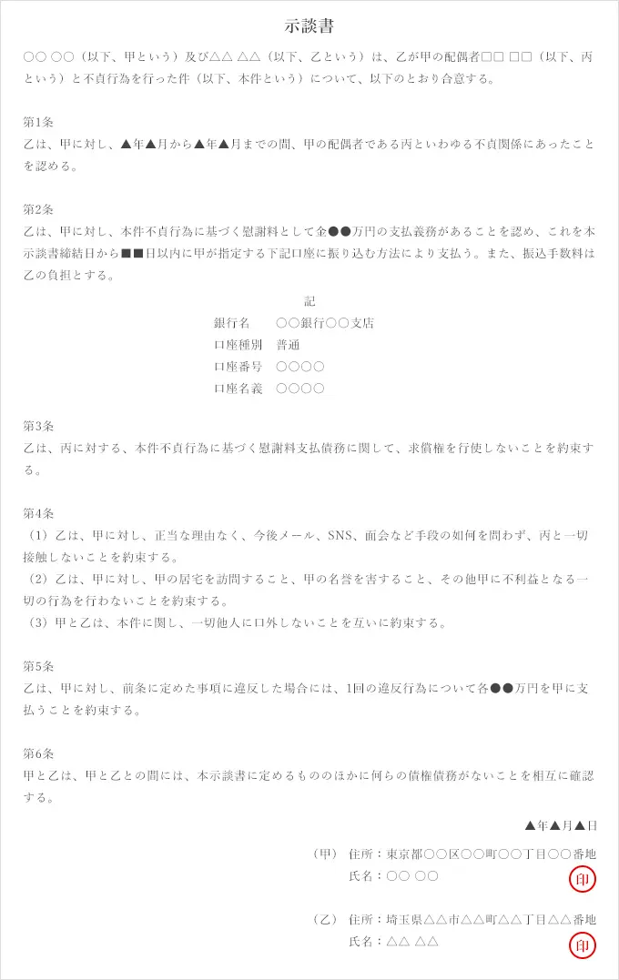 示談書のサンプル